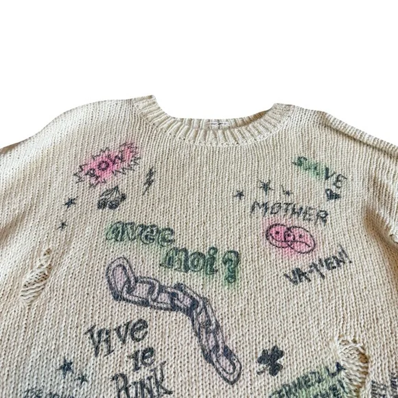 Mother The Biggie Jumper Vive Le Punk Pullover Sweater Crew Neck Stretch Medium